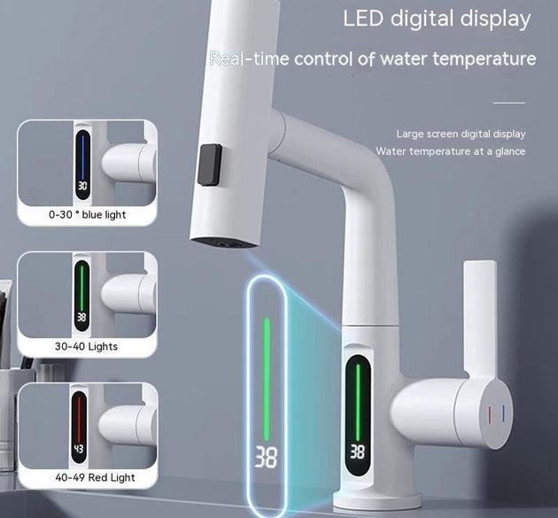 Digital Temperature Display Pull-Out Basin Faucet Copper