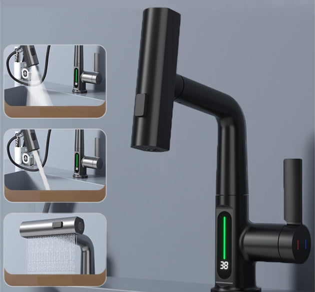 Digital Temperature Display Pull-Out Basin Faucet Copper
