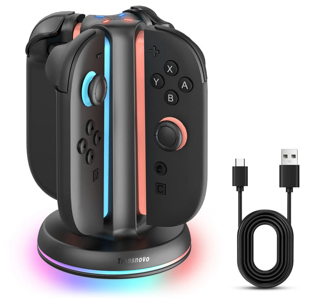 4-slot Charging Dock for Nintendo Switch2 Organized Desk Space LED Smart Indicator with 9 RGB Mode Safety Charge Peotection