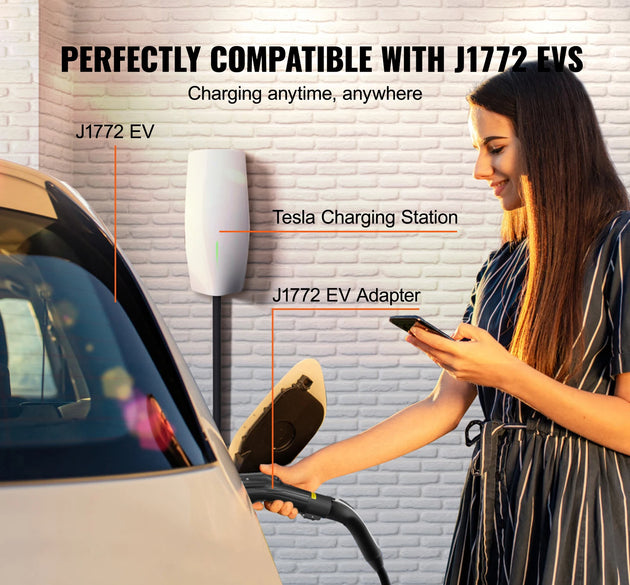 SucceBuy Tesla to J1772 Charging Adapter Max 48 Amp 240V & IP65 Storage Bag Anti-Drop Lock for Tesla High Powered Wall Connector