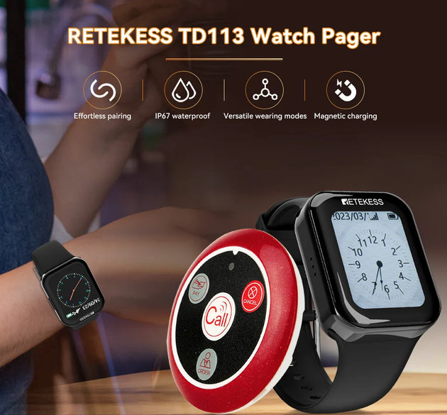 RETEKESS restaurant pager wireless waiter calling system TD113 waterproof touch watch T117 call button for cafe bar hookah Hotel