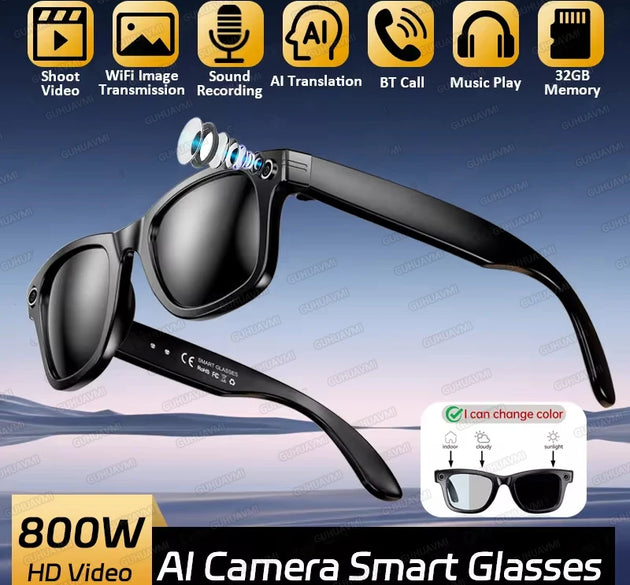 2025 Smart Glasses 32GB Memory with Camera Sunglasses Mini Camera Video Translation Bluetooth Call Anti-blue Glasses Man Women