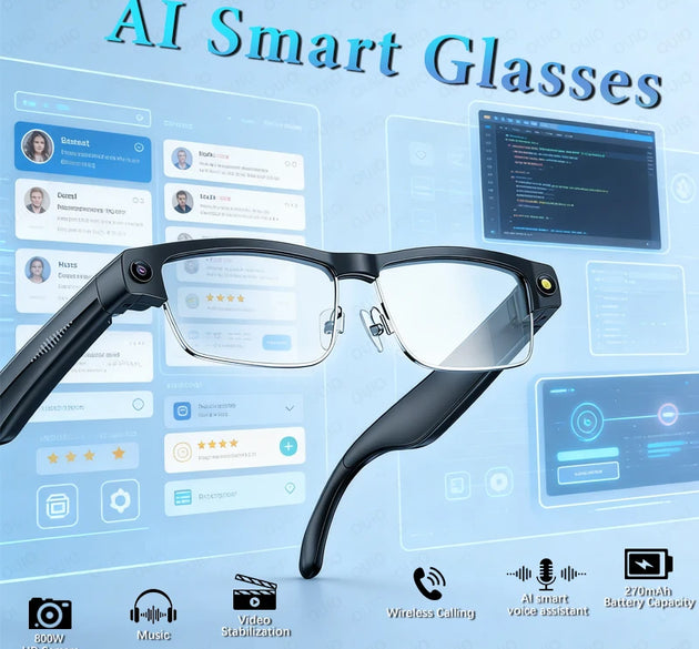2026 Smart Glasses 800W HD Camera Anti Shake Video Recording Music AI Object Recognition WIFI Transmission BT Call Smart Glasses
