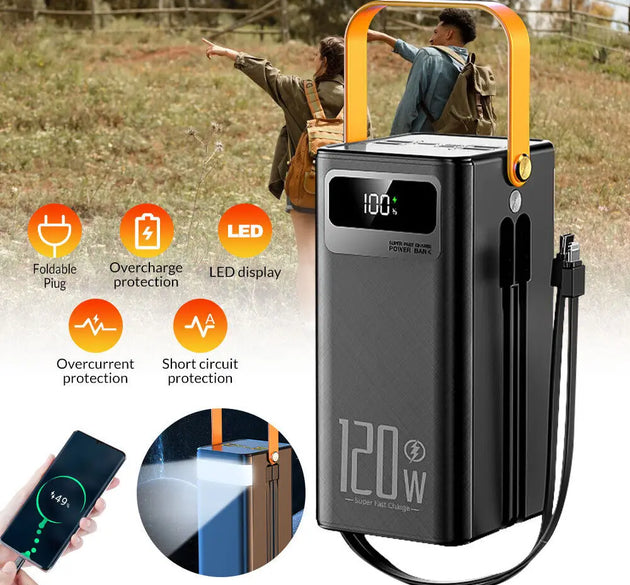 Portable Power Bank 120W 50000mAH Super Fast Charger Large Capacity External Battery Supports simultaneous charging of 7 devices