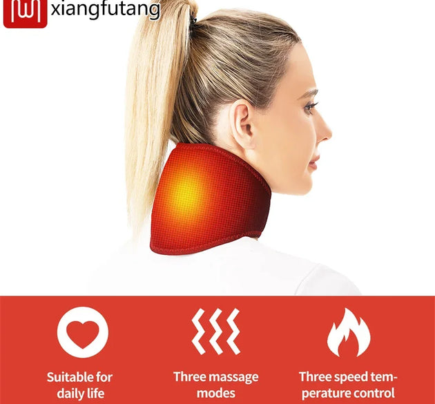 Electric Heated Neck Support Vibration Massager Hot Compress Relieves Joint Fatigue Discomfort 3-Level Timer USB Port,Family Use