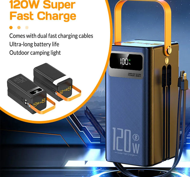 Portable Power Bank 120W 50000mAH Super Fast Charger Large Capacity External Battery Supports simultaneous charging of 7 devices
