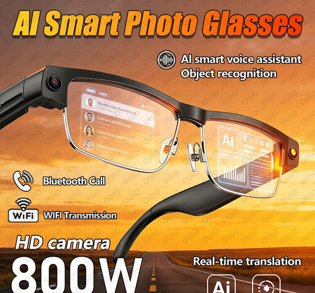 Al Smart Glasses 800W Pixels HD Recording Video Photo Al Smart Voice Assistant Real-time Translation Object Recognition Glasses