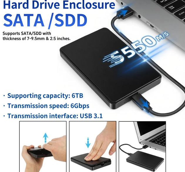 Type-C USB3.1 SATA Portable Hardisk 6TB External Solid State Drive Case Plug and Play 2.5inch for Windows/ Os /Linux System