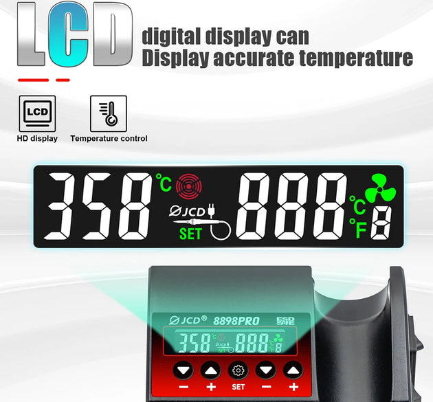 JCD 8898Pro Soldering Station 2 IN 1 750W Hot Air Gun LCD Dual Digital Display Soldering Iron SMD Welding Rework Station Tools