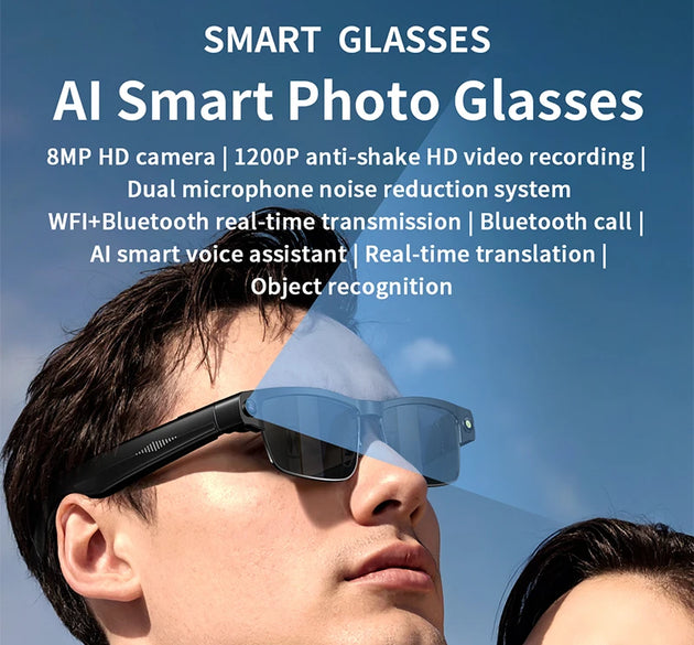 Al Smart Glasses 800W Pixels HD Recording Video Photo Al Smart Voice Assistant Real-time Translation Object Recognition Glasses