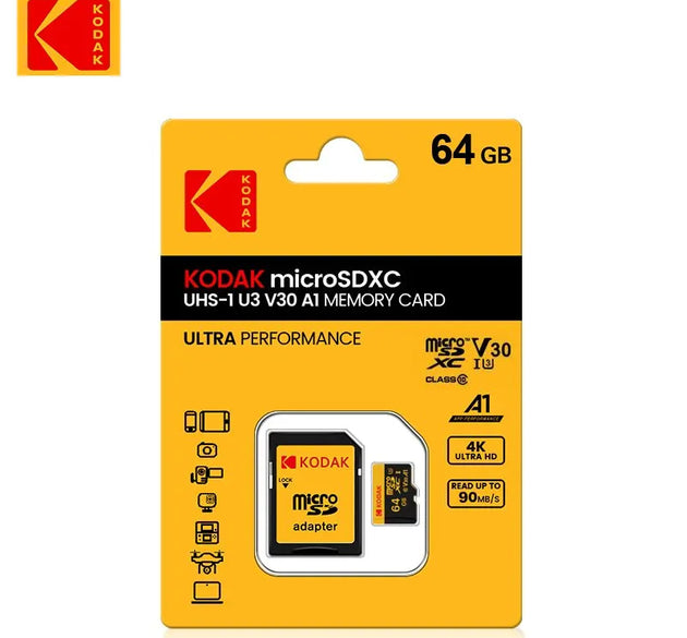 KODAK Micro SD 512GB 256GB Memory Card UP TO 100MB/s C10 U3 32GB 64GB 128GB TF Card 4K HD For USB Card Reader Adapter Microsd