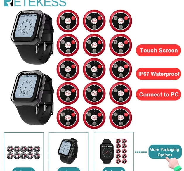 RETEKESS restaurant pager wireless waiter calling system TD113 waterproof touch watch T117 call button for cafe bar hookah Hotel