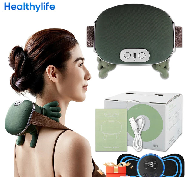 Heated Wireless Electric Deep Tissue Neck and Shoulder Massager Cervical Spine Kneading Relax Muscles Body Back Massager Pillow