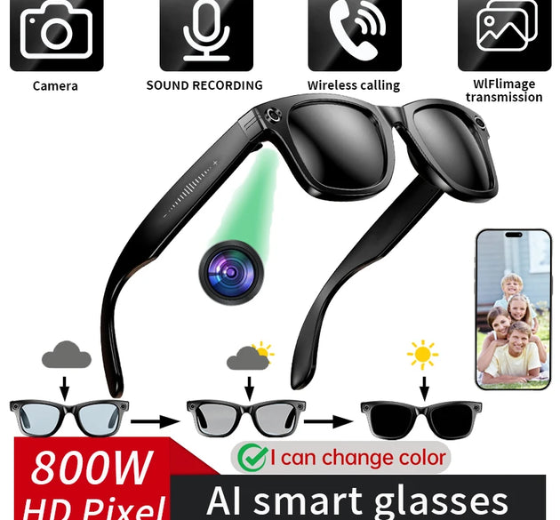 Smart Glasses 8 Million Pixels Recording Videos AI Photo Recognition Answer Translation 270mAh IP65 Waterproof Bluetooth Glasses